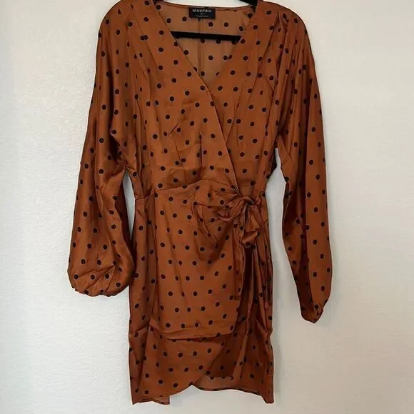 Minkpink Rust and Black Milan Wrap Dress NEW